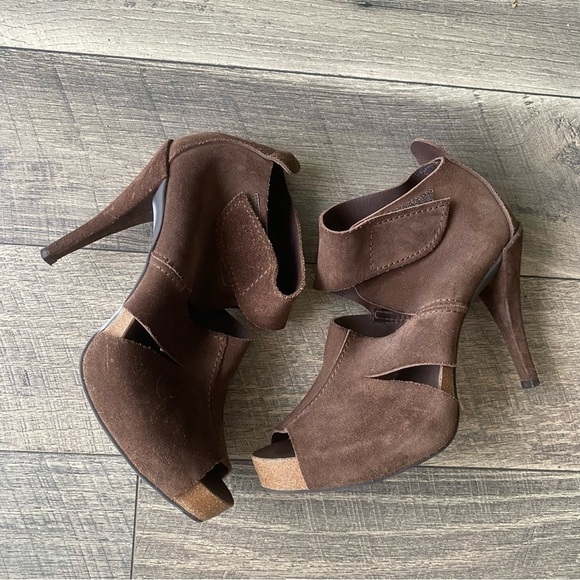 Pedro Garcia Shoes - Pedro Garcia Brown Suede Leather High Heel Open Toe Booties Size 41.5